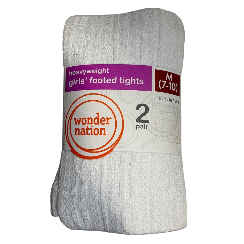 Wonder Nation Girls Footed Tights 2 Pack‎ White Pink Cable Knit  M 7-10